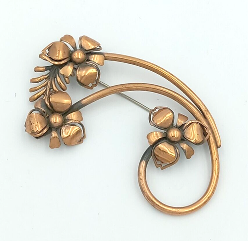 Vintage Matisse Renoir Floral Flowers Hand Tooled Copper Pinback Brooch Pin 2.5" - Picture 2 of 7