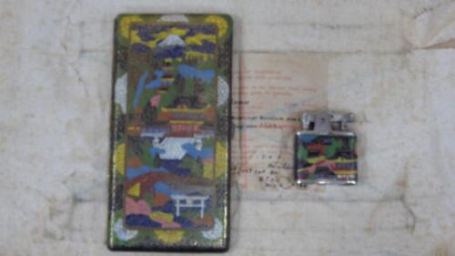 antique cloissone enamelled cigarette case and lighter,Occupied Japan documented - Foto 1 di 9