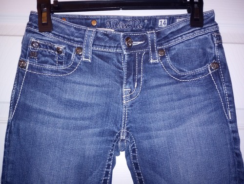 Miss Me Skinny Jeans Size 14 Girls Medium Wash Blue Denim Stretch 25x29.5 - Picture 3 of 6