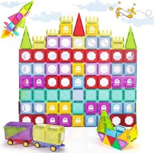 Magnetic Tiles for Kids Ages 4-8, 110PCS Set with 2 Cars, STEM Learning Toy