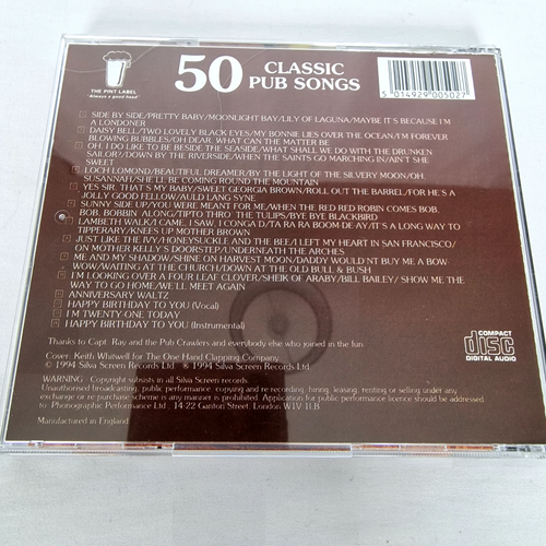 50 Classic Pub Songs CD, Various, 1994, incl Roll Out The Barrel & Daisy Bell - Picture 2 of 3
