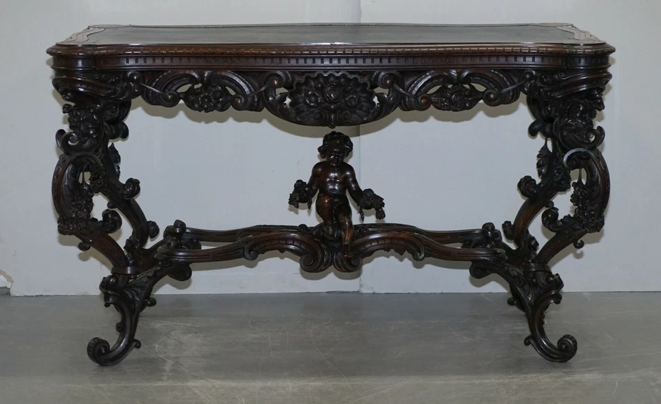 IMPORTANT ITALIAN ANGIOLO BARBETTI FIRENZE ANTIQUE CHERUB DESK LIBRARY TABLE - Image 2 of 4