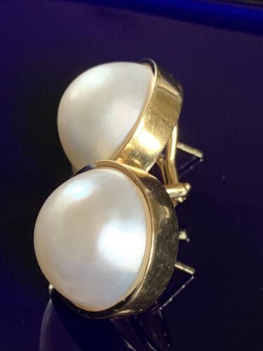 Tiffany & Co 18K Mabe Pearl Earrings 17mm 14.7 Grams Omega Posts PLEASE READ - Picture 14 of 24