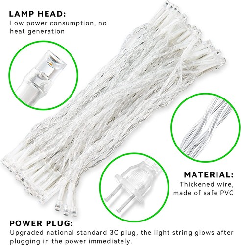 Wasserdichte LED Lichterkette 33 Fuß 100 LED steckbar betrieben Fee - kaltweiß - Bild 6 von 7