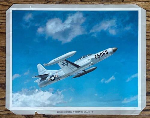 Vintage USAF Lockheed Starfire Interceptor F-94C Aircraft 11x14" ORIG WWII Print