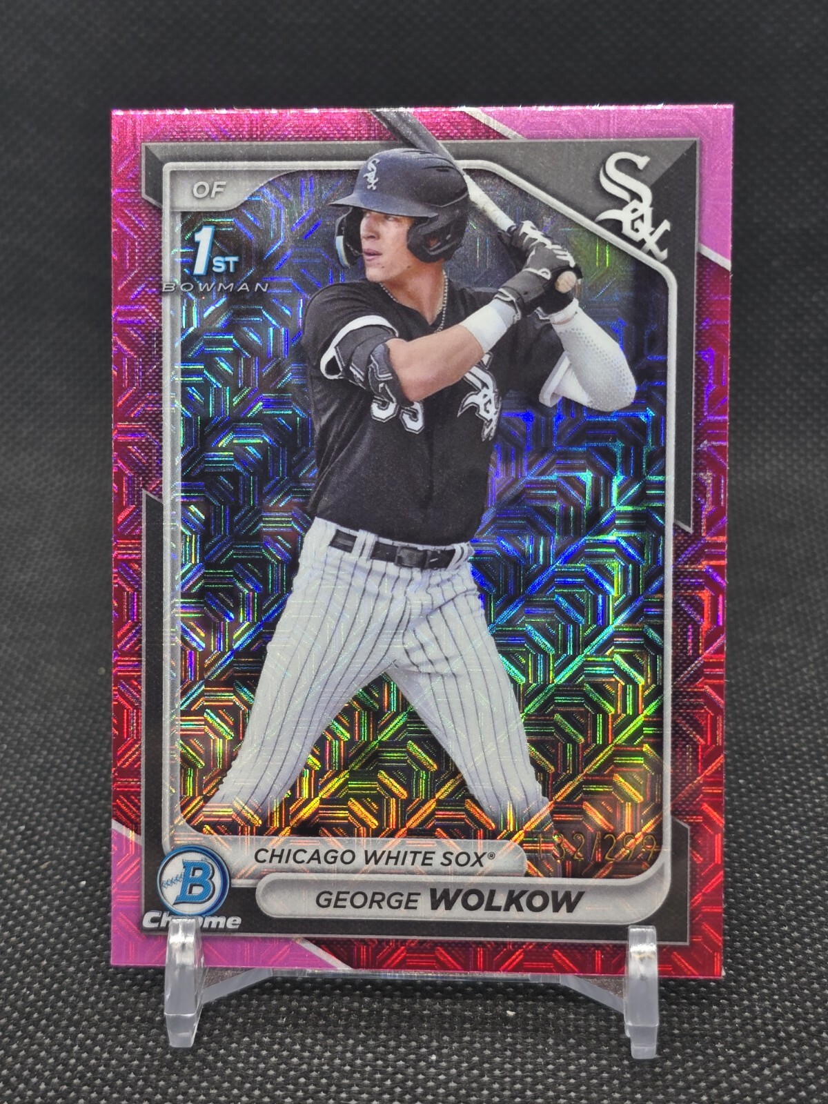 2024 BOWMAN CHROME GEORGE WOLKOW 1ST PROSPECT FUCHSIA MEGA BOX REFRACTOR /299