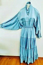Vintage 80's Prairie Skirt Boho Cottage Core Midi Denim Modest Ranch Peasant Top