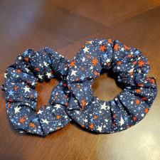 Red, White and Blue Stars, Ex Large for Thick Hair Scrunchies Handmade SET of 2