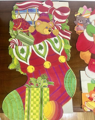 2 Calza Babbo Natale Vintage Eureka Decorazioni Fustellate Doppia Faccia - Foto 5 di 14