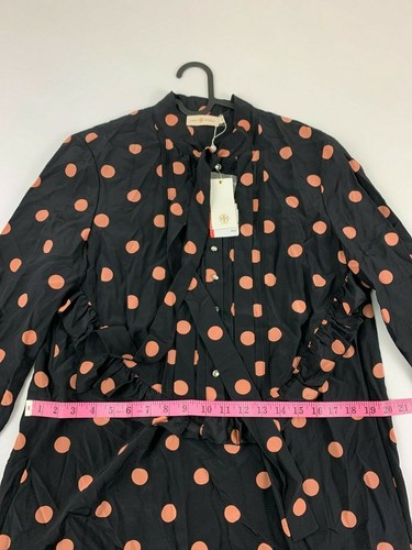 Abito camicia figa seta nuovo con etichette Tory Burch stampato a pois con volant e fiocco taglia 10 - Foto 8 di 9