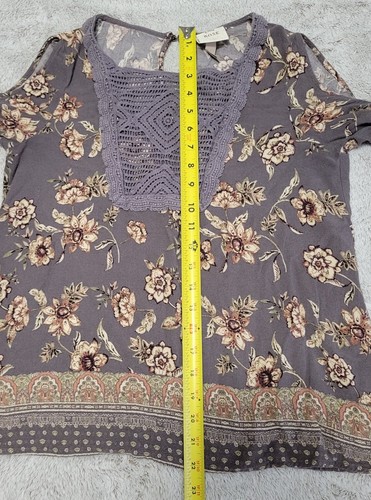 Knox Rose Womens Cold Shoulder Top Floral Grey Purple Boho Size Small - Picture 3 of 7