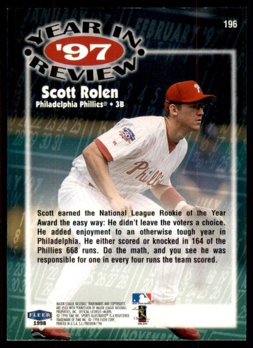 1998 Fleer x Sports Illustrated #196 Scott Rolen 1997 Year In Review - Picture 2 of 2