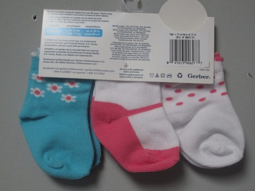 Gerber Baby Mädchen 3er-Pack korallenblaue/blaue Knöchelsocken Größe 0-6M BABYKLEIDUNG DUSCH GESCHENK - Bild 3 von 3