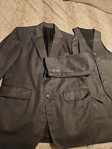 Vintage Dawahares Mens Gray 3pc Suit 40R Suit Coat Two Button Pants 34 Vest USA