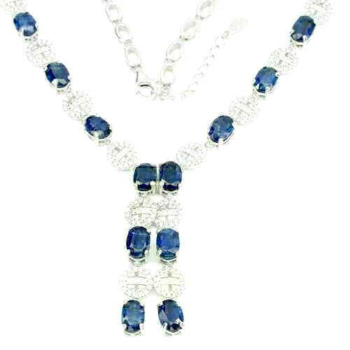 Silver Necklace Kyanite Genuine Natural Gems Solid Sterling 17 1/2 to 19 1/2 In - Picture 10 of 24