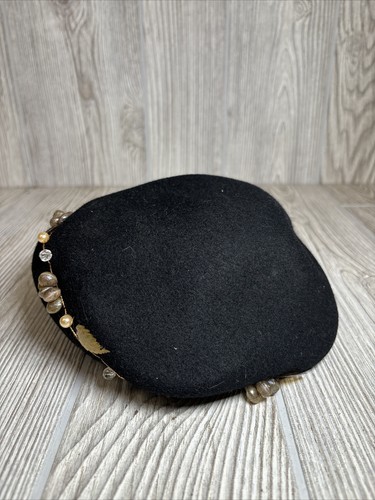 Vintage Womens Ladies Merrimack Hat Corp Black Beaded Topper 90% Wool USA Church - Picture 3 of 7