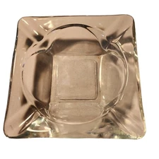 Heavy Square Clear Glass Ashtray Cigar Cigarette Mid Century Modern