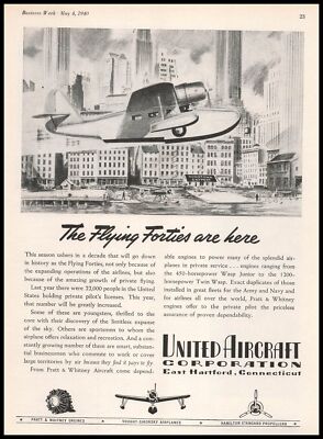 1940 United Aircraft Twin Wasp East Hartford Connecticut Flying Forties Print Ad