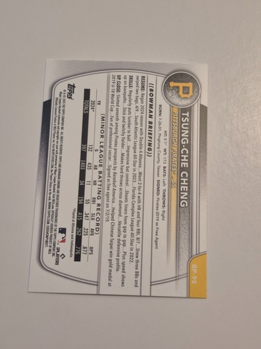 2025 Bowman Prospect Tsung-Che Chen 1° Bowman Pittsburgh Pirates #BP-93 - Foto 2 di 2