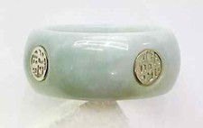 HSN Jade of Yesteryear Green Jade Sterling Silver Inspirational Band Ring Size 8