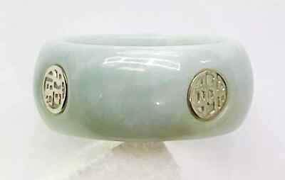 HSN Jade of Yesteryear Green Jade Sterling Silver Inspirational Band Ring Size 8