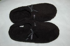 Womens FUZZY BLACK LOW BACK SLIPPERS Ribbon Bow S 5-6 M 7-8 L 9-10 XL 11-12