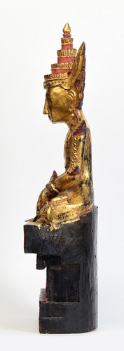18th Century, Shan, Antique Burmese Wooden Seated Crowned Buddha - Picture 8 of 15