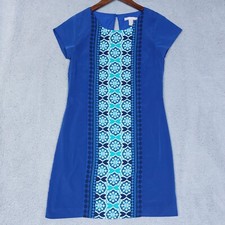 Banana Republic Dress Women's 4 Blue Suzani Print Sheath Cap Sleeve Beachy Boho