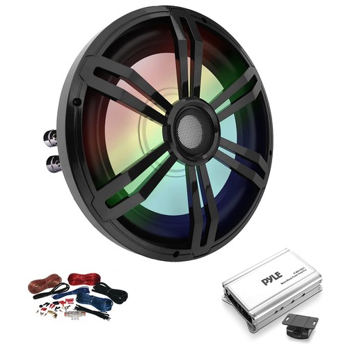 Pyle 10'' 400W at Dual 4-Ohms RGB LED Subwoofer, Mono-Block Class D Amp W/Kit - Bild 1 von 4