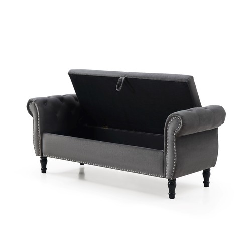 Modern Velvet Upholstered End of Bed Bench Storage Ottoman Seat with Rolled Arms - Picture 78 of 203