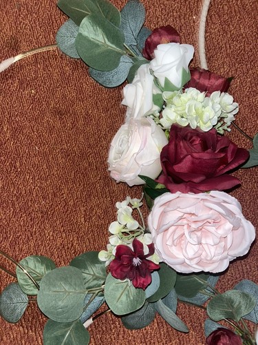 Lot 4 Bridesmaids Floral Rings 12” Burgundy Pink White Greenery Bouquets Wedding - Picture 3 of 11