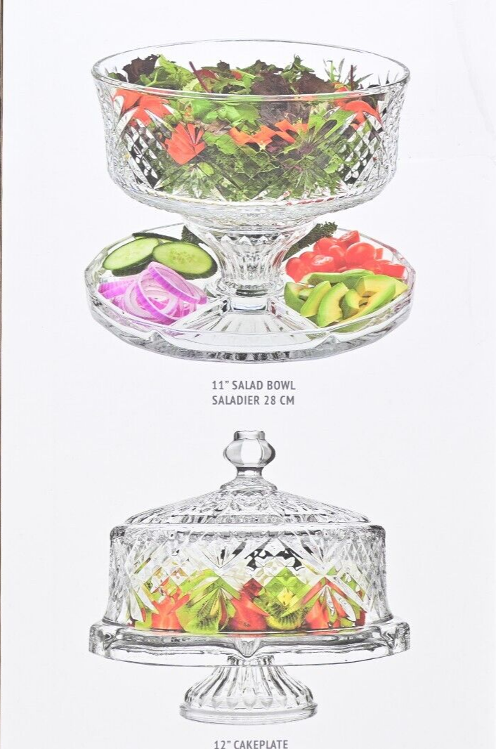 Shannon DUBLIN LEAD CRYSTAL 4-in-1 -Cake Stand, Punch Bowl, Relish