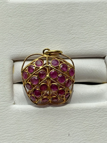 NOS 18k Gold Natural Ruby Pave July Birthstone 3D Apple Charm Pendant GVT2F-19 - Picture 2 of 6