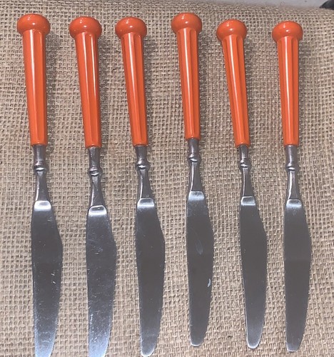 VTG ‘73 Oxford Hall 18 Pc Stainless Flatware 6 Knives Forks Spoons Orange Handle - Picture 17 of 18