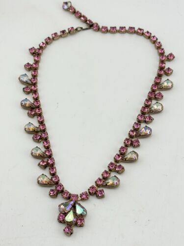 Collana vintage in vetro con strass rosa - Foto 2 di 5