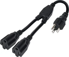 2 Way Power Cord Splitter Cable-3 Prong 1 to 2 Extension Cord-Outlet Saver- Male