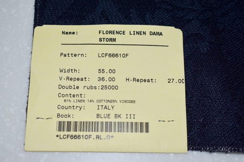 RALPH LAUREN Fabric FLORENCE LINEN DAMASK Dk Blue (STORM) 16.5"sq SAMPLE REMNANT - Picture 8 of 12