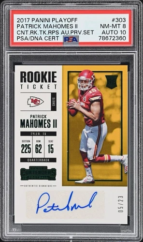 2017 Contenders Patrick Mahomes Rookie Ticket Preview /23 RC #303 PSA 8 AUTO 10