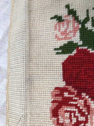 Vintage Needlepoint Completed Roses Flower Handmade Tapestry Piece 11-3/4x9.25" - Picture 6 of 7