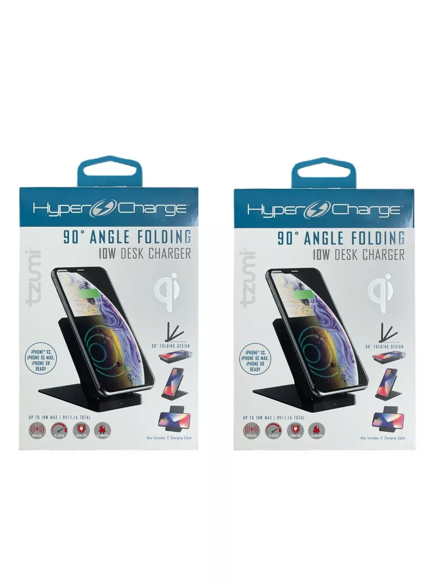 2 PACK Tzumi iPhone Samsung Qi Fast Wireless Desk Stand Folding