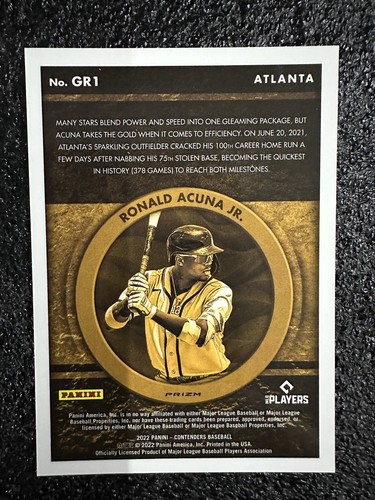 2022 Contenders Gold Rush Ronald Acuna Jr Prizm #gr1 Ssp - Picture 2 of 11