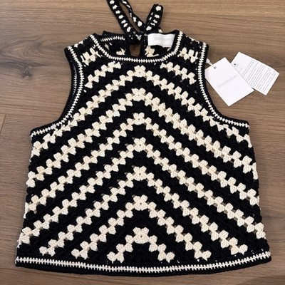 Zimmerman NWT Halliday Hand Crochet Tank Black Cream 4 $375