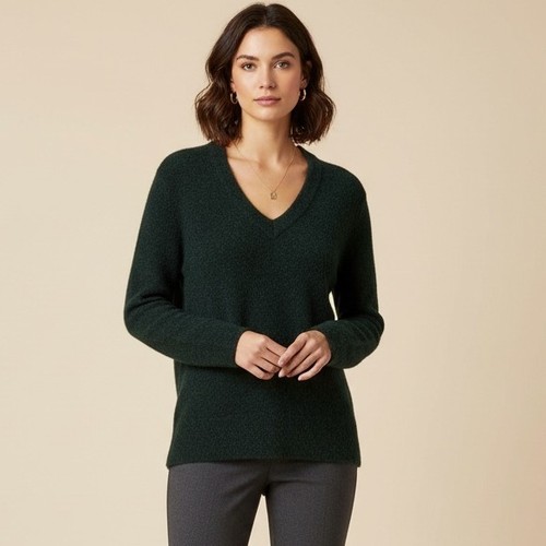 Suéter Vince Para Mujer Cuello en V M Verde Oscuro Merino Mezcla Alpaca Suave Lujo Tejido Top - Imagen 1 de 10