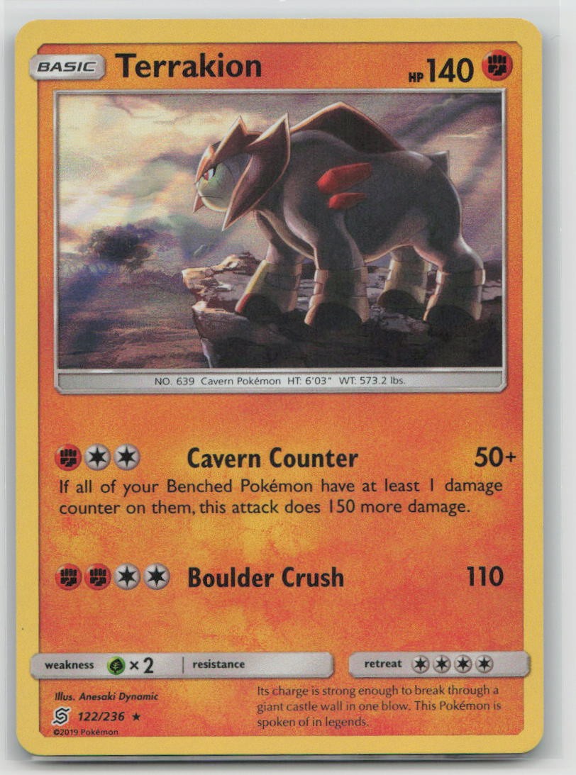 Terrakion 122/236 Holo Rare Unified Minds Pokemon Lightly Played