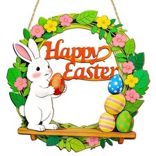 Easter Door Sign Wreath   Wooden Easter Wreath for Front Door, Bunny  Egg De...