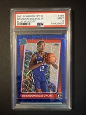 Brandon Boston Jr. 2021 Donruss Optic Blue Velocity RC #189 LA Clippers PSA 9