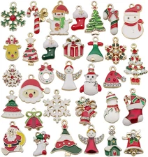 32 Pcs Gold Enamel Christmas Charms for DIY Jewelry Making Necklace Bracelet Ear