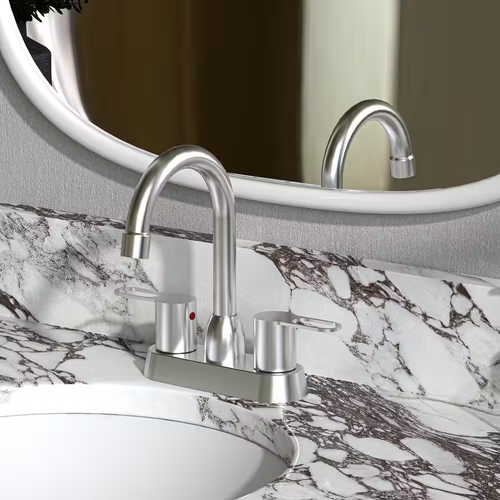 4 In. Centerset 2-Handle Bathroom Faucet with 360° Swivel Spout in Brushed Nicke - Picture 5 of 10