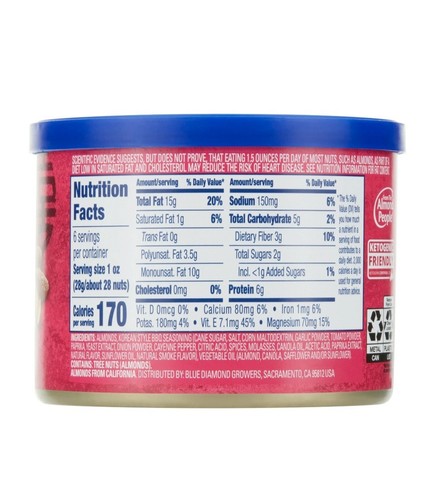 Blue Diamond Almonds, BOLD Korean BBQ Snack Almonds, 6 Ounce Can 3 Pack BB 4/26 - Picture 3 of 5