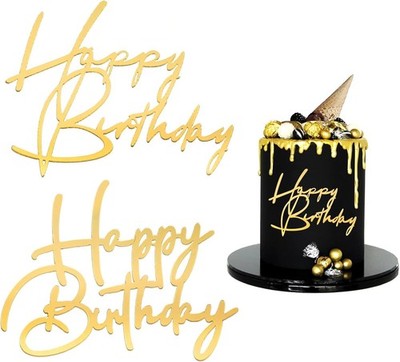 2 Stück Happy Birthday Tortendeko Gold Acryl Cake Topper Glitter Geburtstag